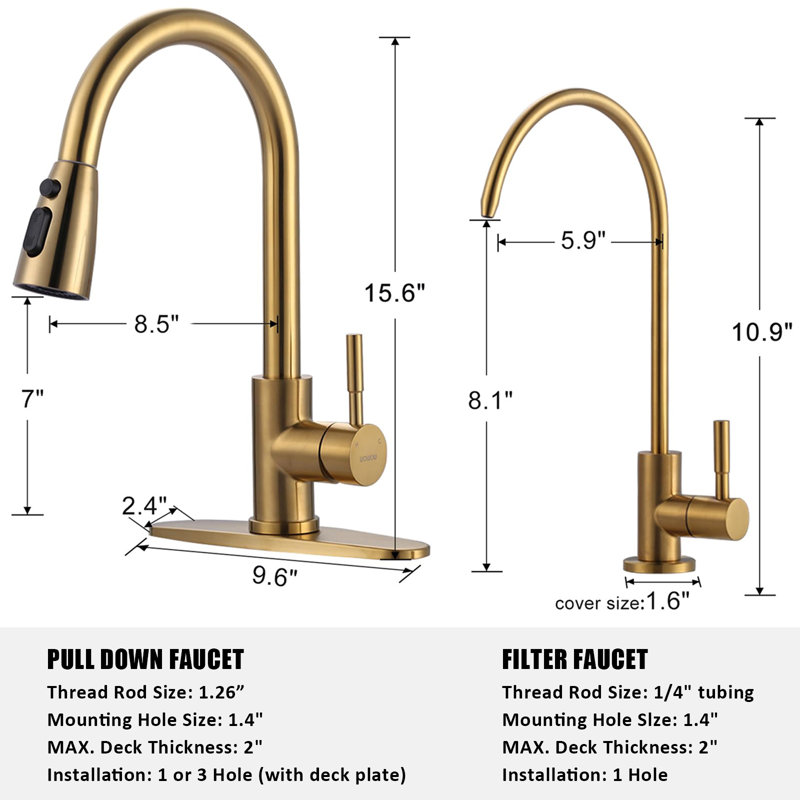Stainless Steel Kitchen Sink Faucet, Kitchen Faucet And Water Filter Faucet Combination, Gold