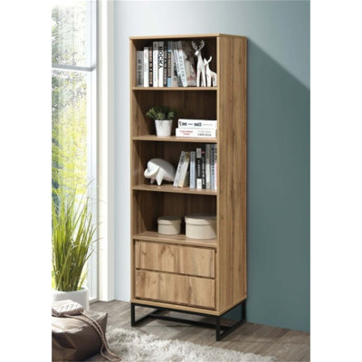 Bibliothèque haute en bois à quatre niveaux avec armoire pour le rangement et l'organisation du bureau à domicile