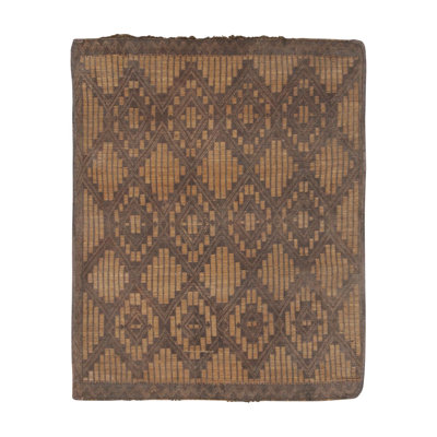 Vintage Tuareg Mat In Brown And Beige With Diamond Geometric Patterns