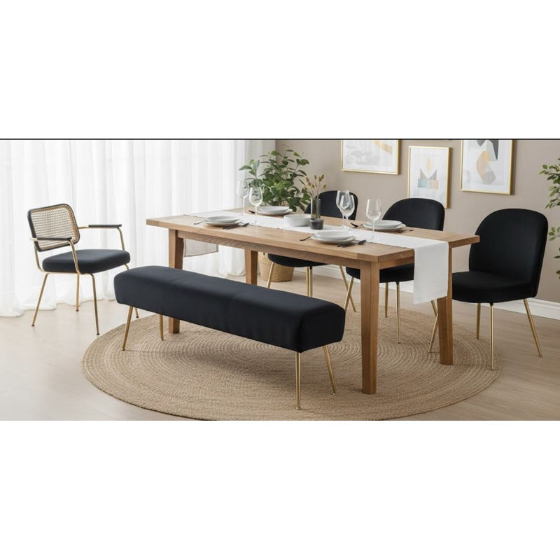 Byrdhill 48" Velvet Upholstered Bench with Tufted Seat & Gold Metal Legs – Modern Entryway & End of Bed Bench