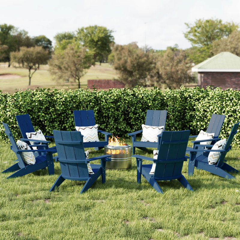 All Weather Outdoor Plastic Adirondack Chair (set of 8), Navy Blue