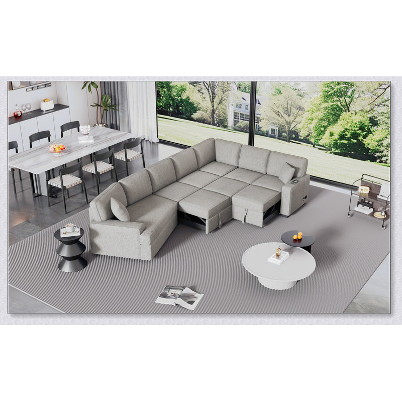 Canapé modulaire en forme de L de 126 pouces avec lit escamotable et dispositifs de charge, parfait pour la vie moderne et le logement d'invité