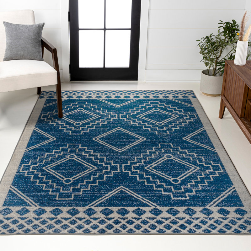 Tapis bleu marine / ivoire Amir Moroccan Beni Souk, Rectangle 4 pi x 6 pi