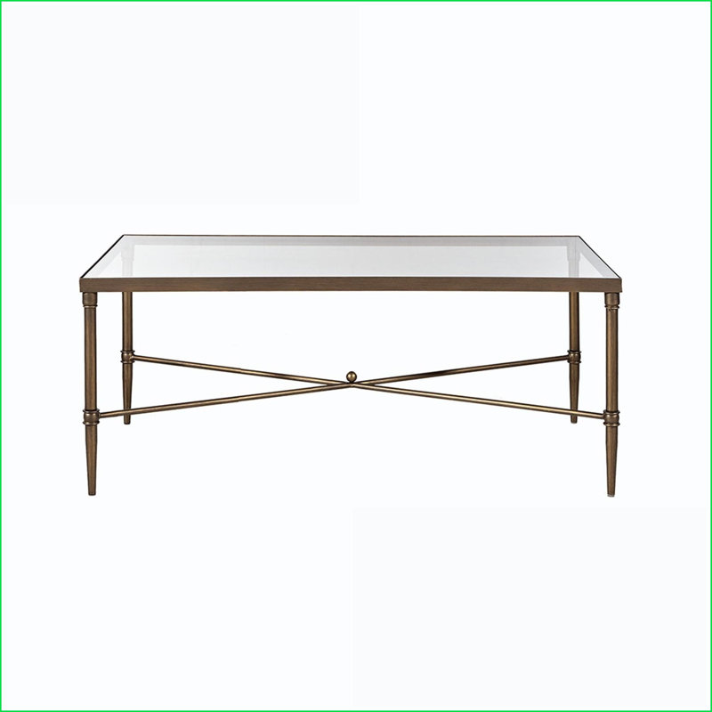 Table basse à structure en métal bronze avec plateau en verre trempé de 5 mm, centre de table de salon de 44 po de largeur, facile à nettoyer