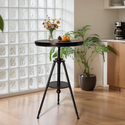 Table de pub ronde Dia de 23,62 po de hauteur avec plateau pivotant à 360 ° en métal pour le bistro-bar, noir rustique