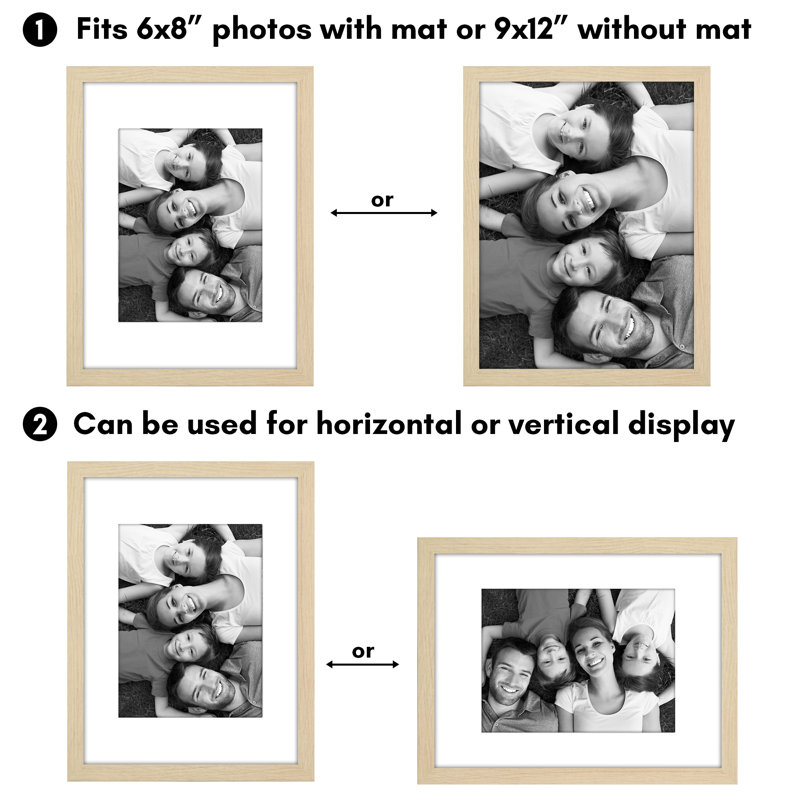 Cadre photo Americanflat - ensemble de 2 - cadre avec passe-partout - plexiglas poli, Chêne naturel