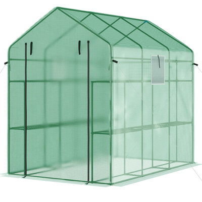 7'X5'x6' Greenhouse With Protection, Mesh Door & Windows, 18 Shelf Space For Plant Thriving And Development Walk-In 7'X5'x6', Blocking Arrangement, Shelves Flower, Herb, Vegetable Enhancement Growth