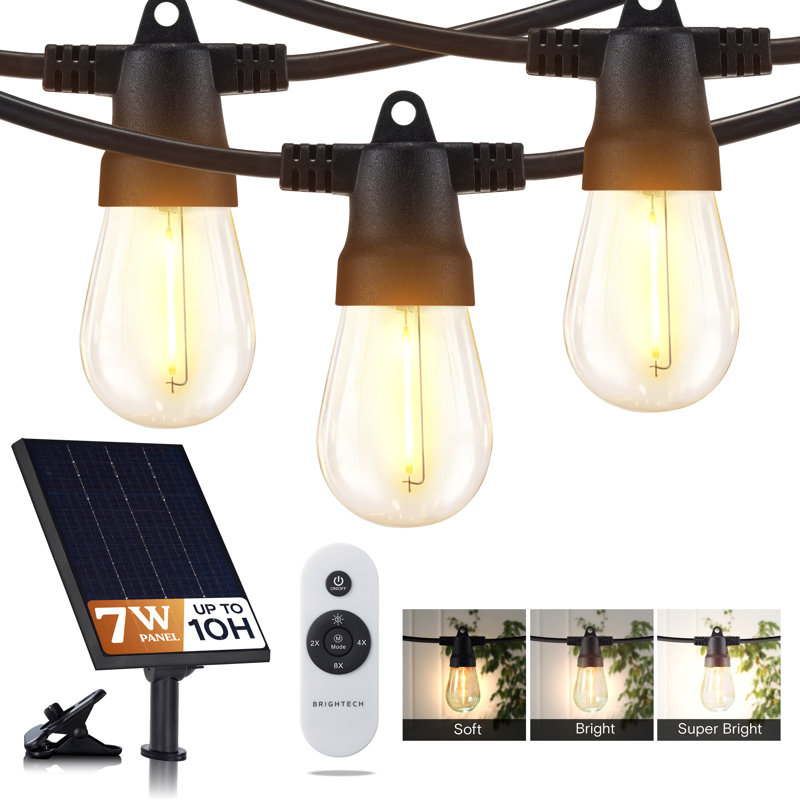 Guirlande solaire d'extérieur à DEL 104 pi avec 48 ampoules Edison S14 blanches et résistantes aux intempéries Ambience Pro
