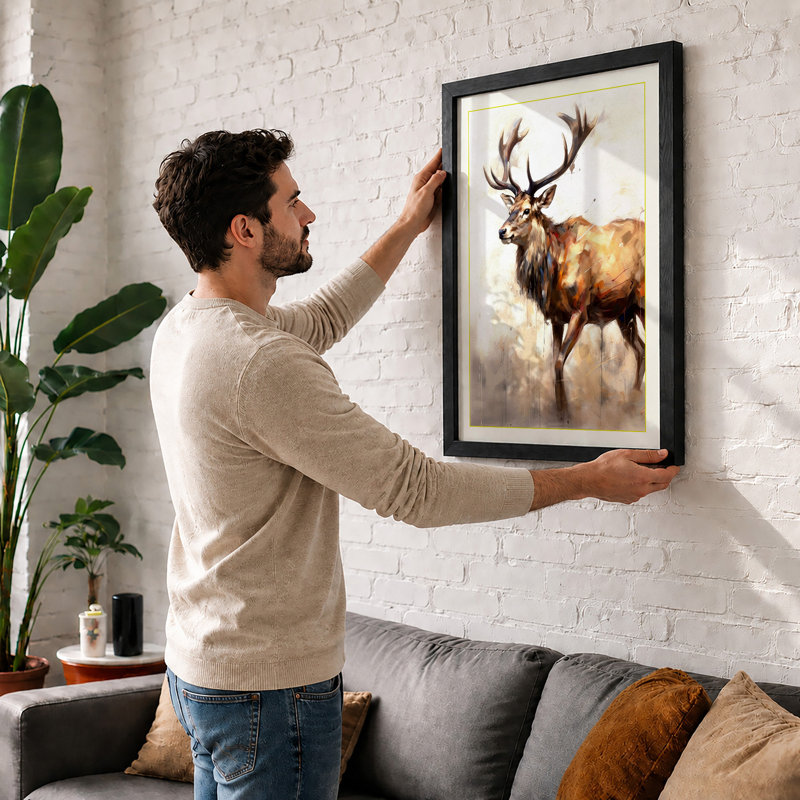 Misty Elk in Stillness Boho 1 Piece Single Picture Frame Wall Art, A4 - 29.7 x 21.0 cm, Black