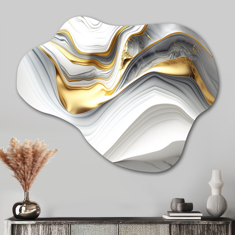 «Abstract Geode Waves Grey V», art mural abstrait asymétrique en métal, sculpture murale en métal, H 27 po x l 35 po x P 1 po