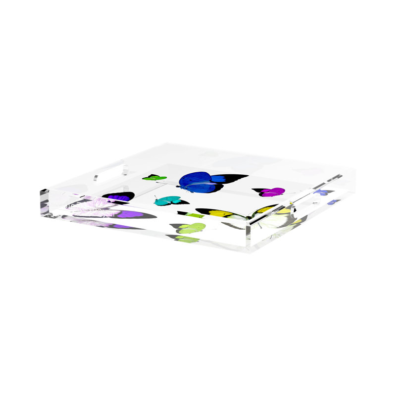 Butterflies Acrylic Decorative Tray, 2" H x 12" W x 12" D, Acid Blue