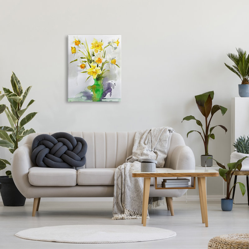 " Modern Daffodils Vase " by Claudia Bianchi, 30" H x 24" W x 1.5" D