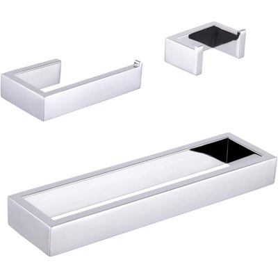 3-Piece Bathroom Accessory Set With Toilet Paper Holder, Towel Ring, And Wall-Mounted Hooks In Durable Stainless Steel, Polished Finish