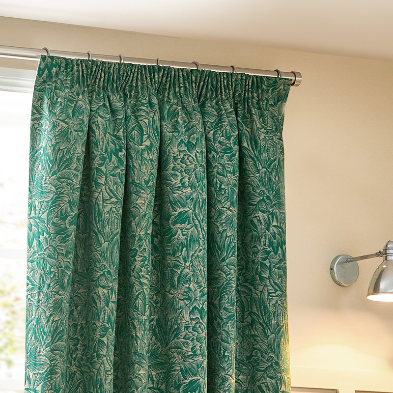 Amelianna Jacquard Pencil Pleat Curtains, Width 168 x Drop 229 cm, Green