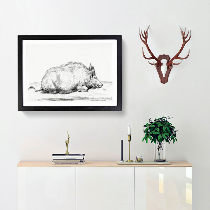 Sketch of a Pig by Jean Bernard - Picture Frame Drawing Print, Black Framed, 48cm H x 65cm W x 2cm D