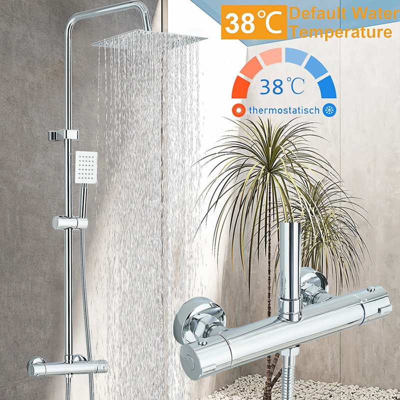 Thermostatic Exposed Shower Mixer Bathroom Twin Head Largr Bar Hand Set Chrome
