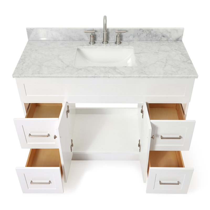 Partham 49'' Single Bathroom Vanity with Carrara Marble Top, White