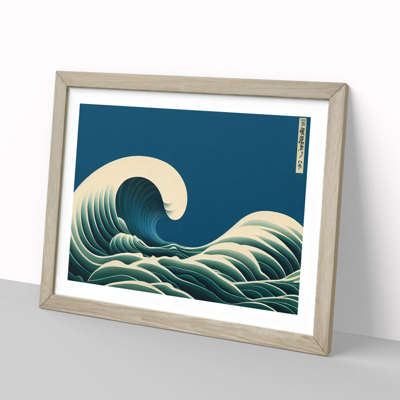Abstract Japanese Wave Vol.3 - Single Picture Frame Print, Oak, 46cm H x 64cm W x 2cm D