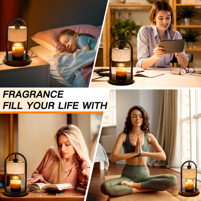 Candle Warmer Lamp With Timer - Dimmable Wax Melts Warmer, New Home Decor,2 Bulbs Included.(Black)