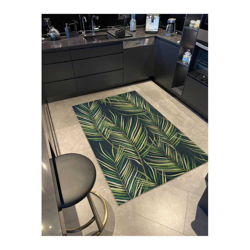 Tapis noir lavable à motifs modernes, Sous-tapis carré 3 pi 3 po inclus