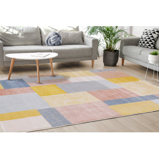 Cobscook Geometric Yellow/Blue/Red Area Rug