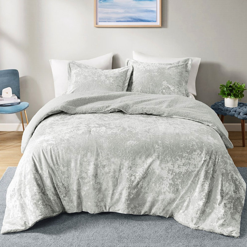 Édredon gris en velours froissé pour lit simple / simple TG