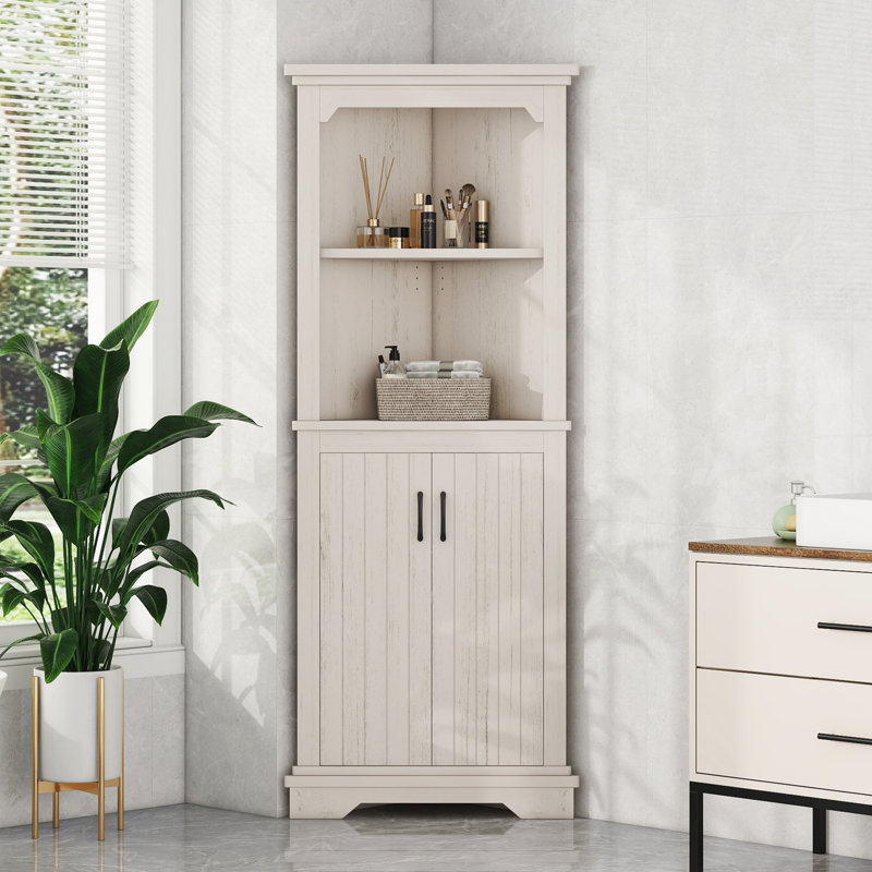 Armoire d'angle de 69 po de hauteur avec tablettes et portes, Beige