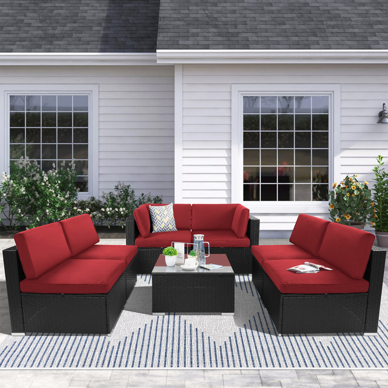 6 - Person Outdoor Seating Group with Cushions, Red, Black
