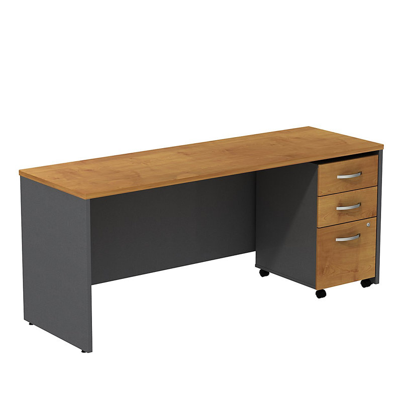 Series C 72W x 24D Office Desk with Mobile File Cabinet, Natural Cherry/Graphite Gray