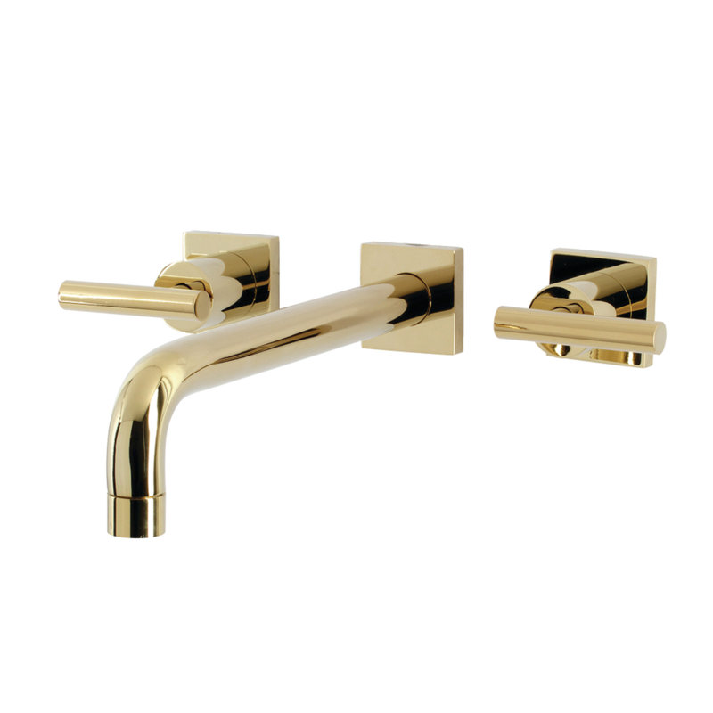 Kingston Brass Manhattan Two-Handle 3-Hole Wall Mount Roman Tub Faucet, Polished Brass, T-bar