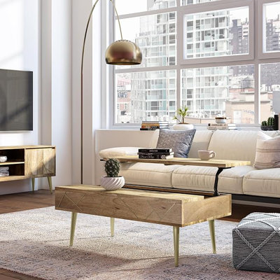  Jager Rectangle Contemporary Mid Century Lift Top Coffee Table Natural