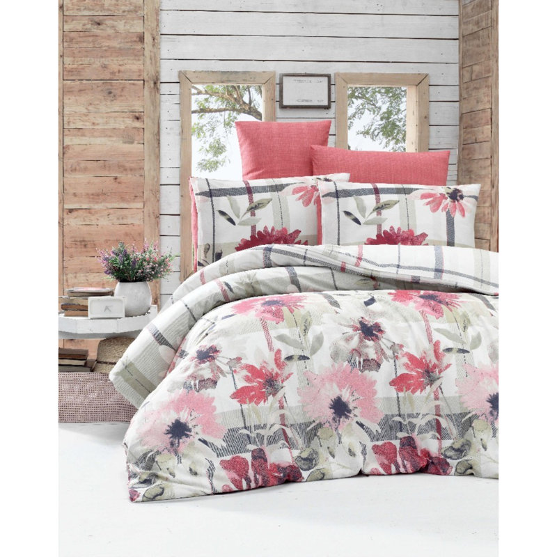 Ensemble de housse de couette en mélange de coton rose / noir / gris 3 pièces Kenora