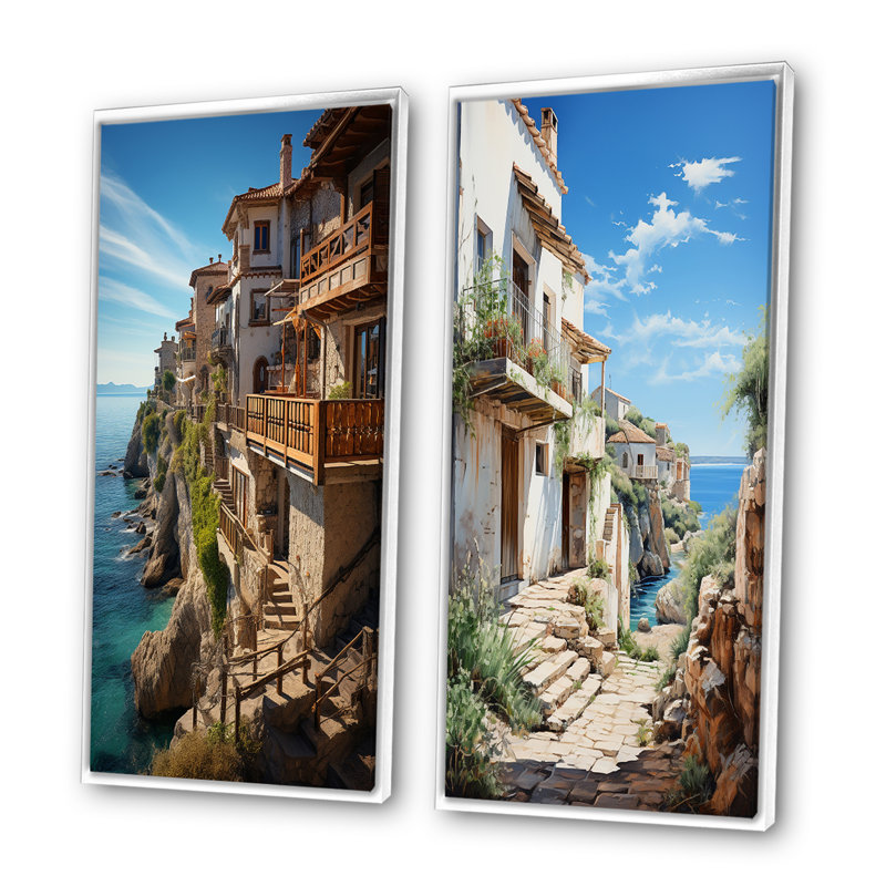 «Espagne Azure Coastline Village», 2 pièces, Cadre blanc, H 32 po x l 32 po