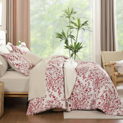 Ensemble d'édredon botanique 8 pièces avec imprimé floral rouge, literie douce toutes saisons