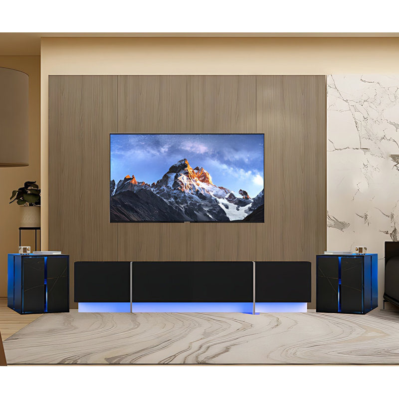 3 Peice Set 1 Modern Entertainment Centre And Two Bedside Tables With LED