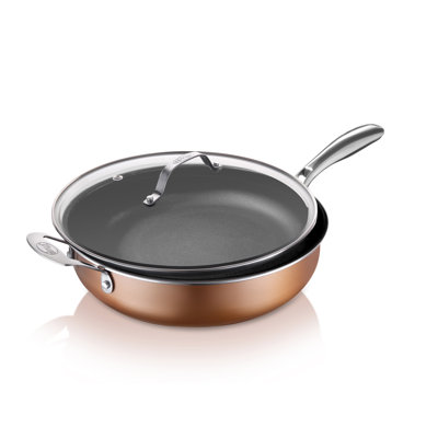 Gotham Steel Copper Cast Textured 5.5 Quart Multipurpose Deep Saute Jumbo Cooker Fry Pan with Glass Lid