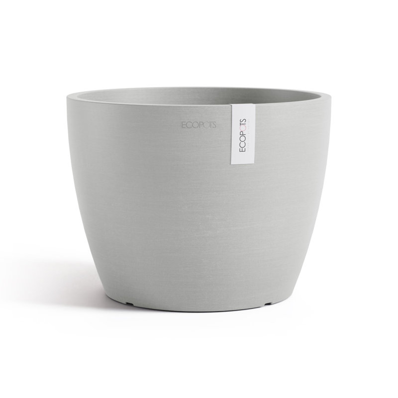 Ecopots Stockholm Indoor/Outdoor Modern Recycled Plastic Flower Pot Planter, White Gray, 7" H x 9.5" W x 9.5" D