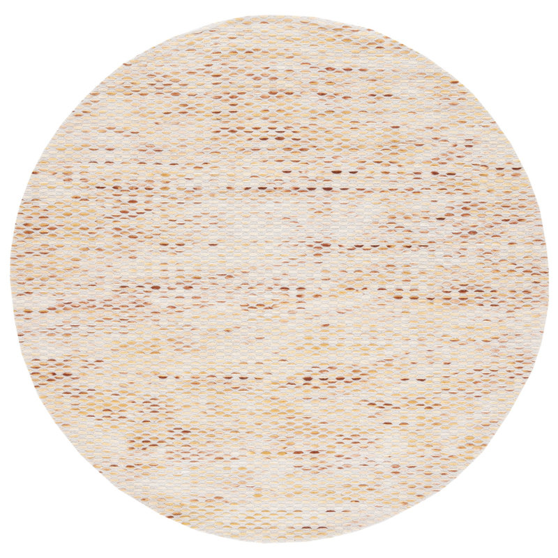 Alois Geometric Hand-Woven Flatweave Area Rug in Yellow/Ivory, Round 6'