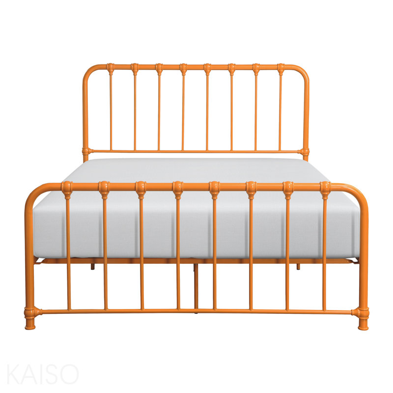 Lit plateforme en métal à finition orange grand lit 1pc, lit dans une boîte, Grand lit, Orange