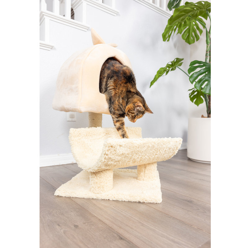 Beige Sisal and Faux Fleece Cat Condo Tree