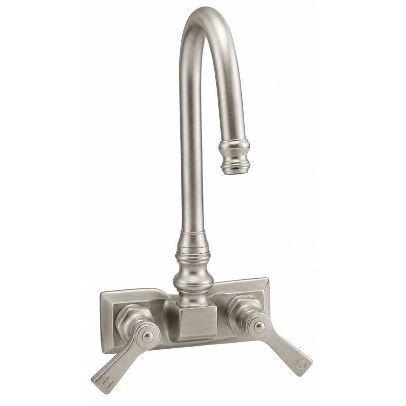 Robinet de baignoire à base rectangulaire avec bec à col de cygne, Nickel mat