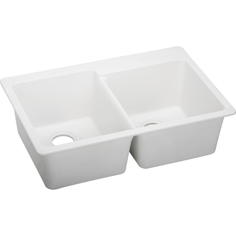 Quartz Classic 33" x 22" x 9-1/2" Double Basin Drop-In Kitchen Sink, White