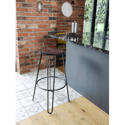 Rustic Elm Wood Counter Bar Stool, Metal Frame, Set of 2