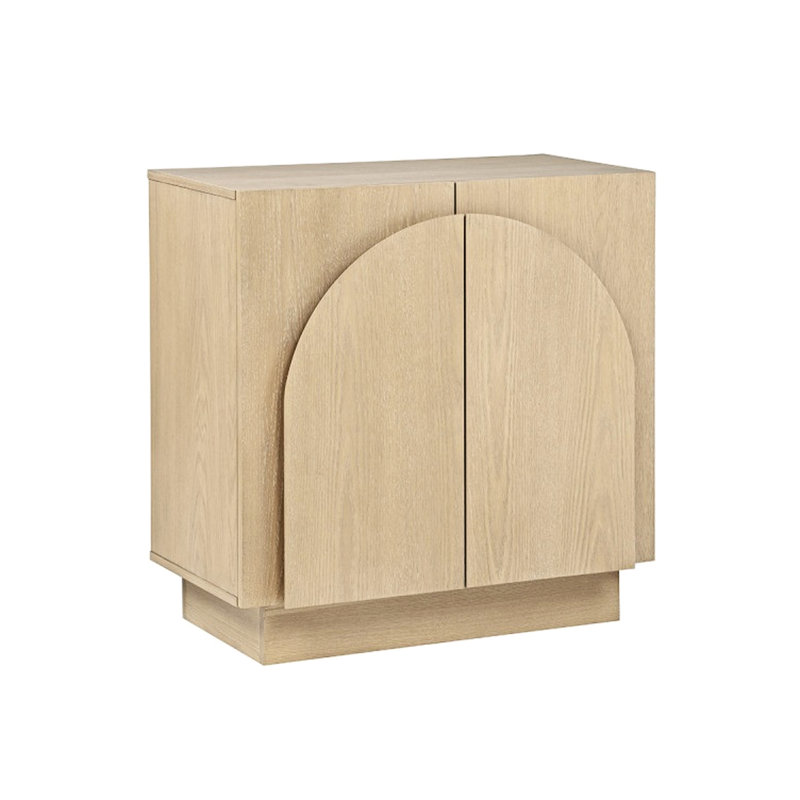 Chêne de style Mid-Century moderne pour les espaces de vie principaux, portes d'armoires arquées, buffet ou salle à manger à bords arrondis, couleur, design