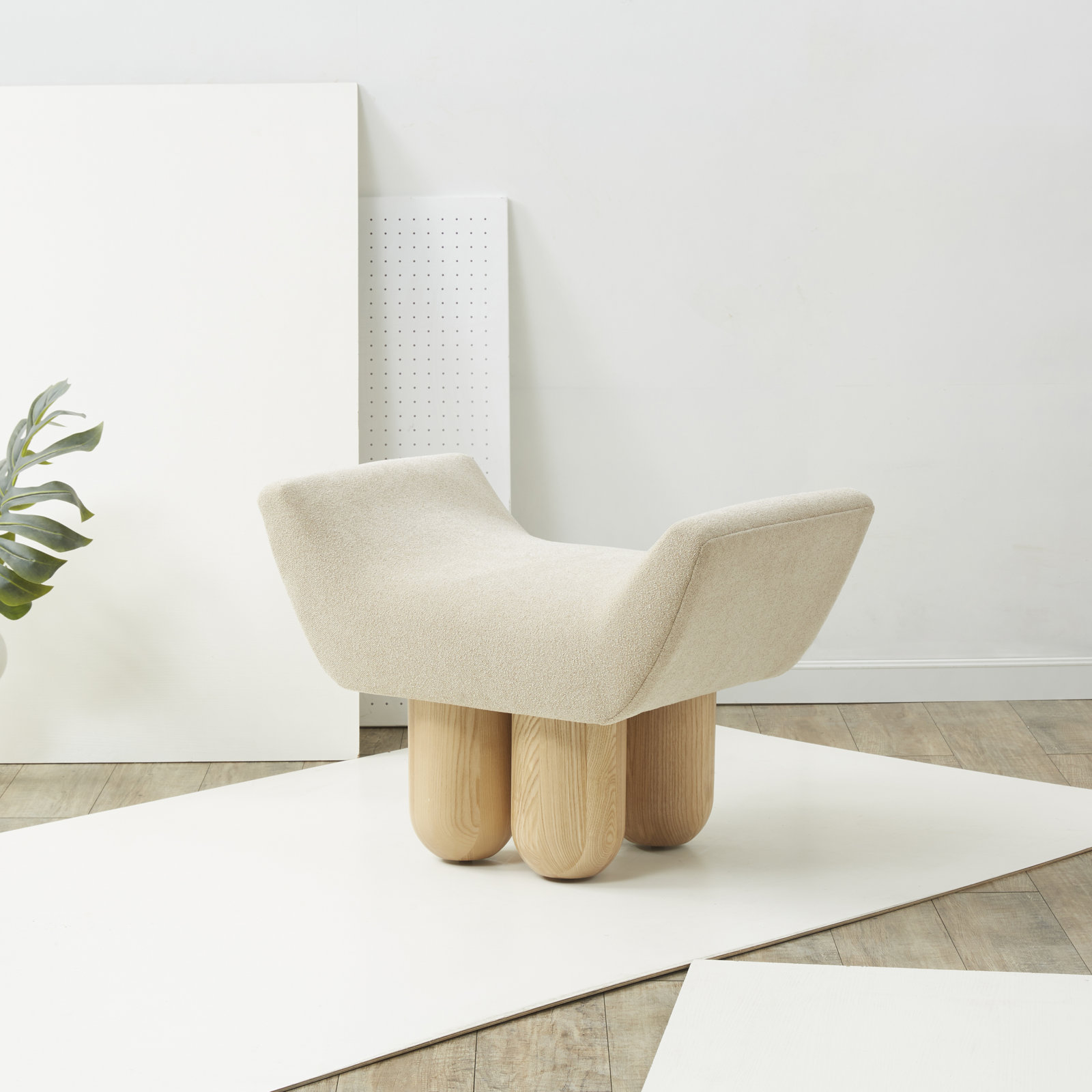 Lydie Upholstered Ottoman, Light Brown Fabric