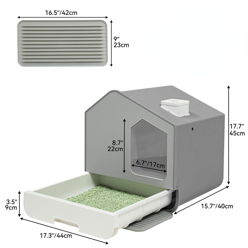 Adona Plastic Enclosed Litter Box with Scoop, Grey