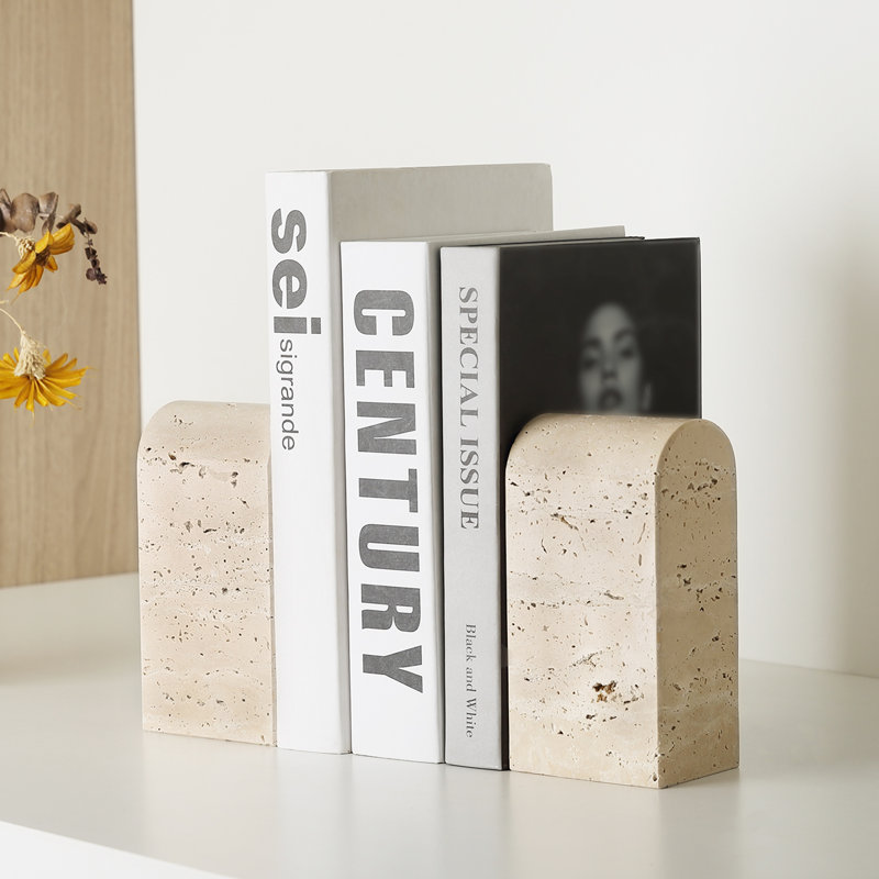 Serre-livres en marbre (ensemble de 2), Beige, H 2,34 po x l 2,93 po x P 5,66 po