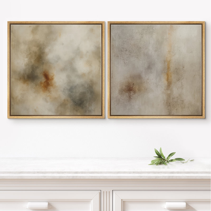 «Neutral Abstract Wall Art», ensemble de 2 reproductions d'art sur toile encadrées, H 16 po x l 32 po, Natural Floater Framed