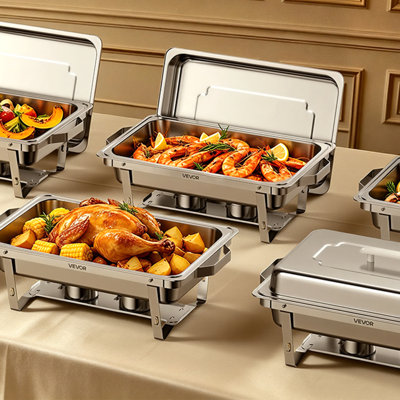 Chafing Dishes for Buffet Set, 9QT Stainless Steel Chafer, for Banquet Party Wedding, Rectangle Buffet Server and Warmer, with 4 Full Size Pans, Fuel Holder, and Foldable Stand