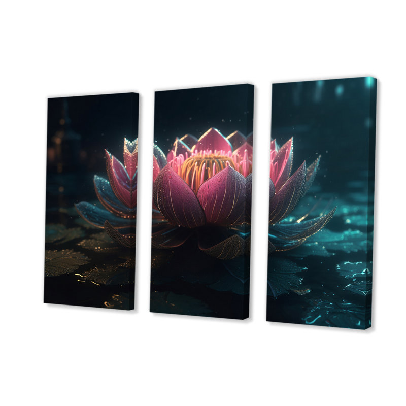 Ensemble de décoration murale Lotus Magical Luminiscent Blossoming II - Lotus, H 28 po x l 36 po x P 1 po